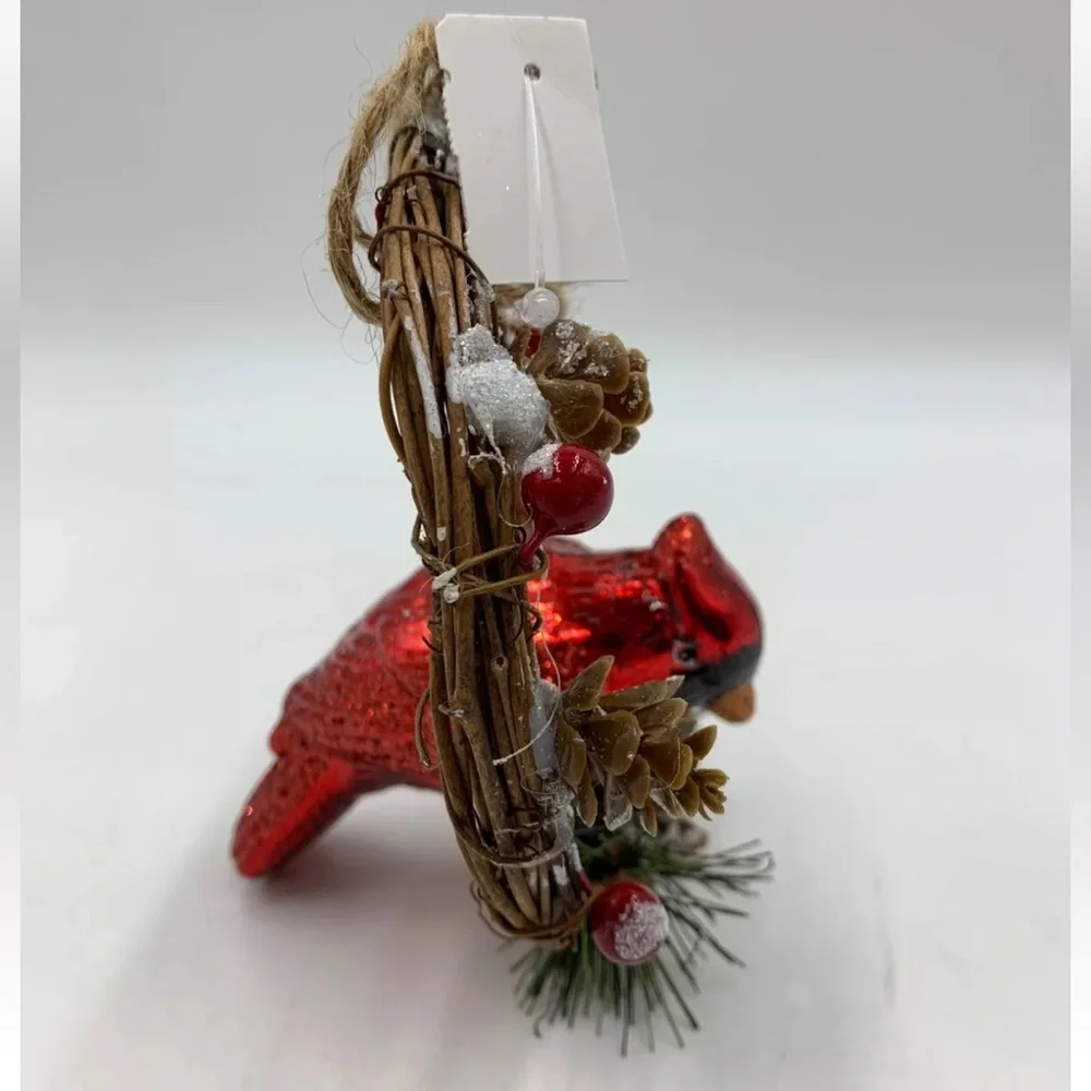 NWT Pottery Barn Christmas Red Glitter Bird Cardinal Holiday Wreath Ornament